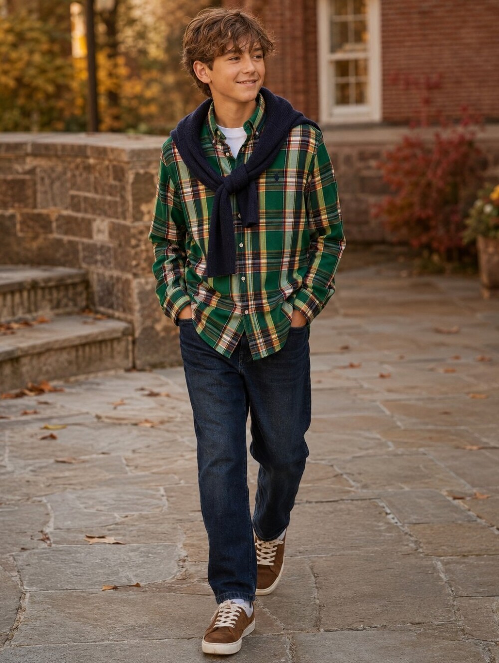 Ralph Lauren Youth Plaid Cotton Oxford Shirt Green/Blue/Yellow 14-16 YLg